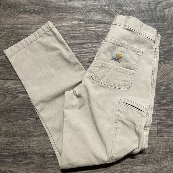 Carhartt Pants 30x30 Relaxed Straight Rigby Canvas Dungaree Work Khaki Workwear - Picture 1 of 13